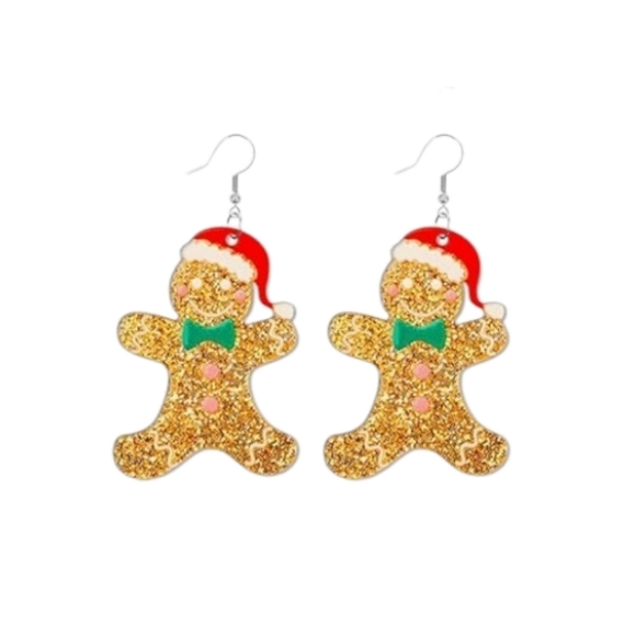 Glittery Acrylic Gingerbread Man Christmas Dangle Earrings - Picture 1 of 2